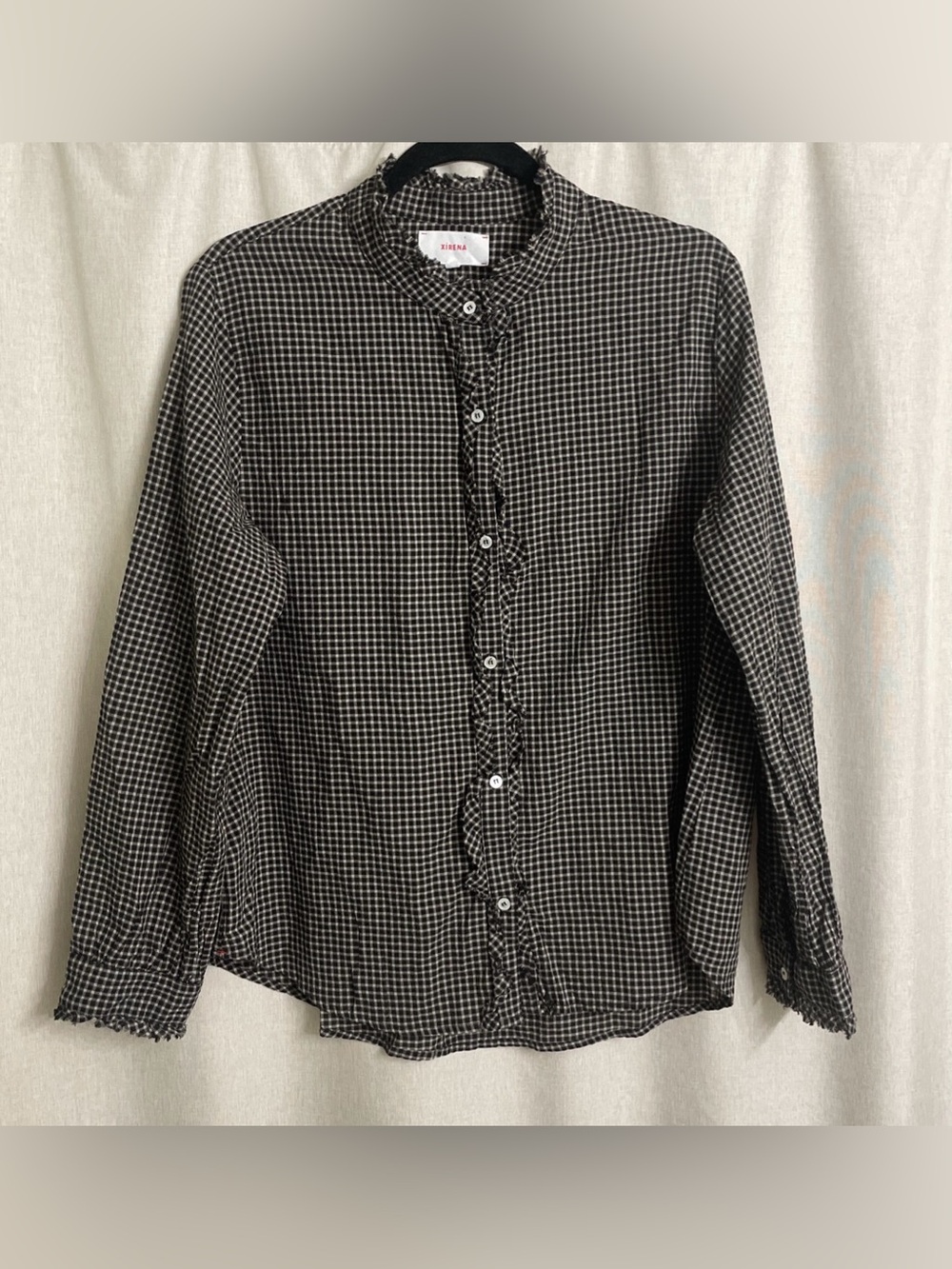 Xírena Amelie Black Plaid Check Ruffle Button Down Shirt Blouse